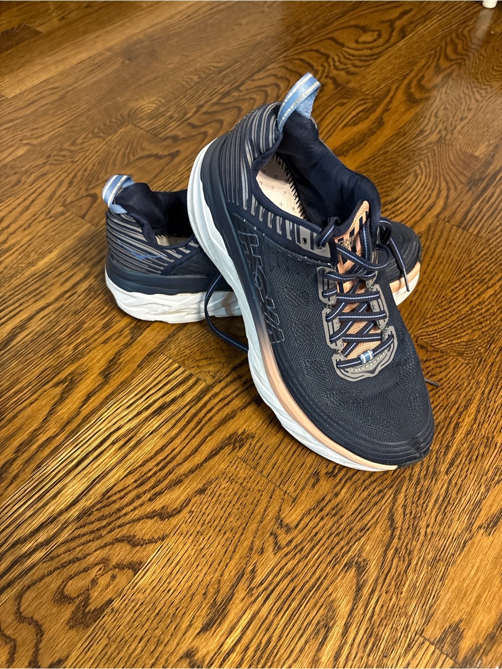 Hoka Women's Navy and Peach Running Sneakers